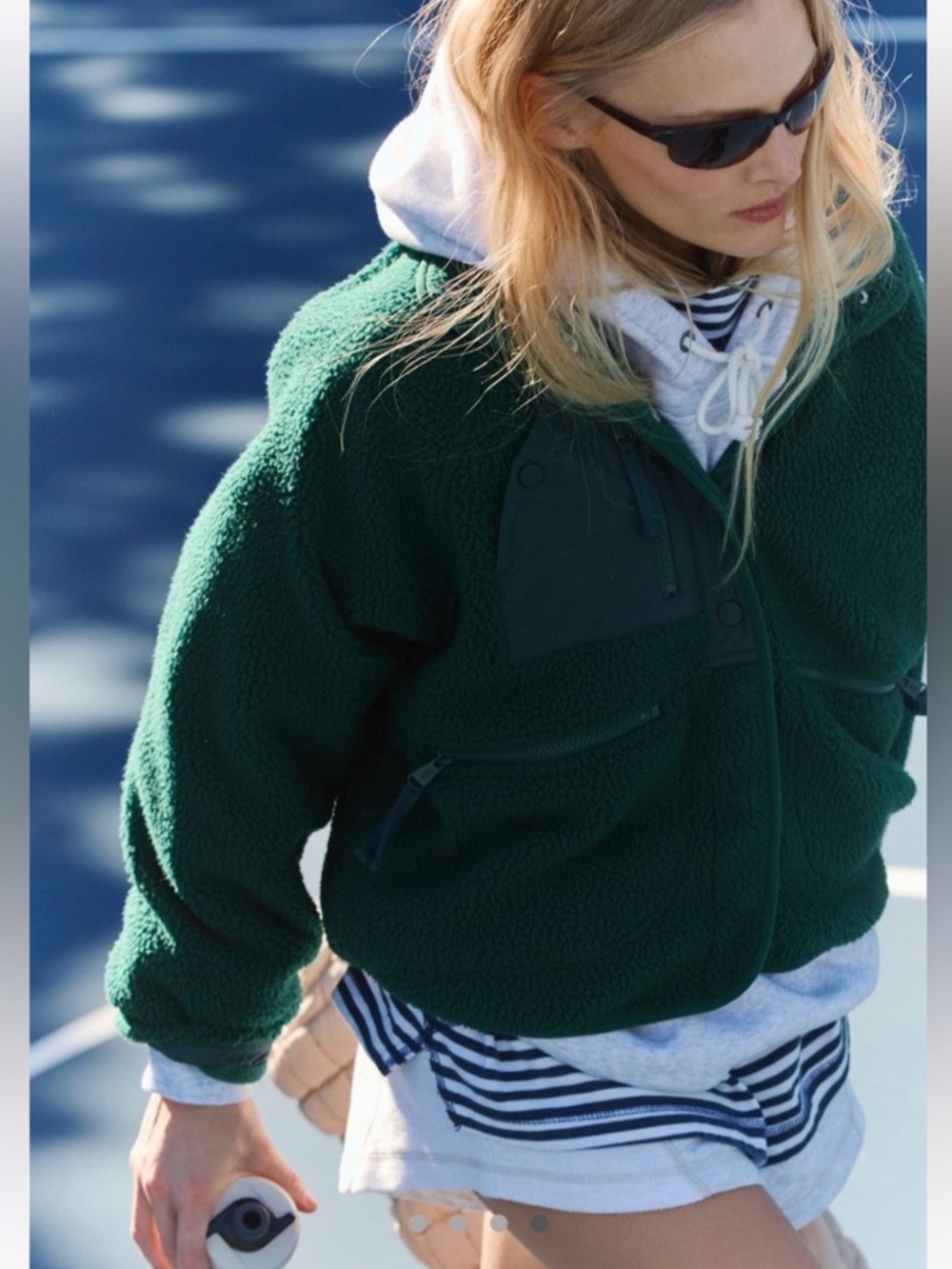 NWT FREE PEOPLE  Hit The Slopes Fleece Jacket - Evergreen Sz M - Picture 3 of 15